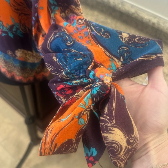 Free People | Boho Leopard Print Tie-Sleeve Blouse | Size Small - Picture 6 of 11